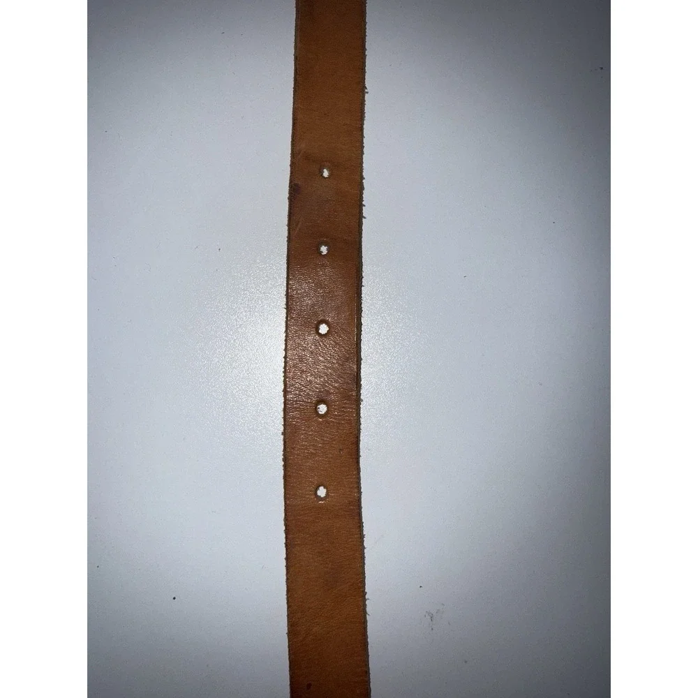 VTG JENNIFER MOORE Skinny Slim Tan Leather Belt‎ Silver Buckle Concho SIZE L 38